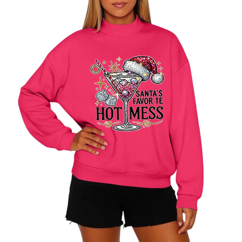 Ladies' Fashionable Casual Round Neck Long Sleeved Christmas Printed Hoodie