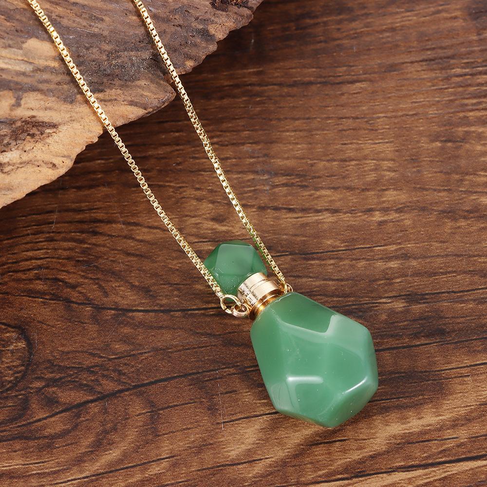 Natural Stone Perfume Bottle Necklace Amethysts Quartz Water Drop Pendant Necklace Crystal Essential Oil Diffuser Vial Jewelry