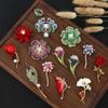 Sweet Flower Shape Lapel Pin Inlaid Shiny  Brooches For Women Girls Versatile Corsage Clothing Accessories Gifts