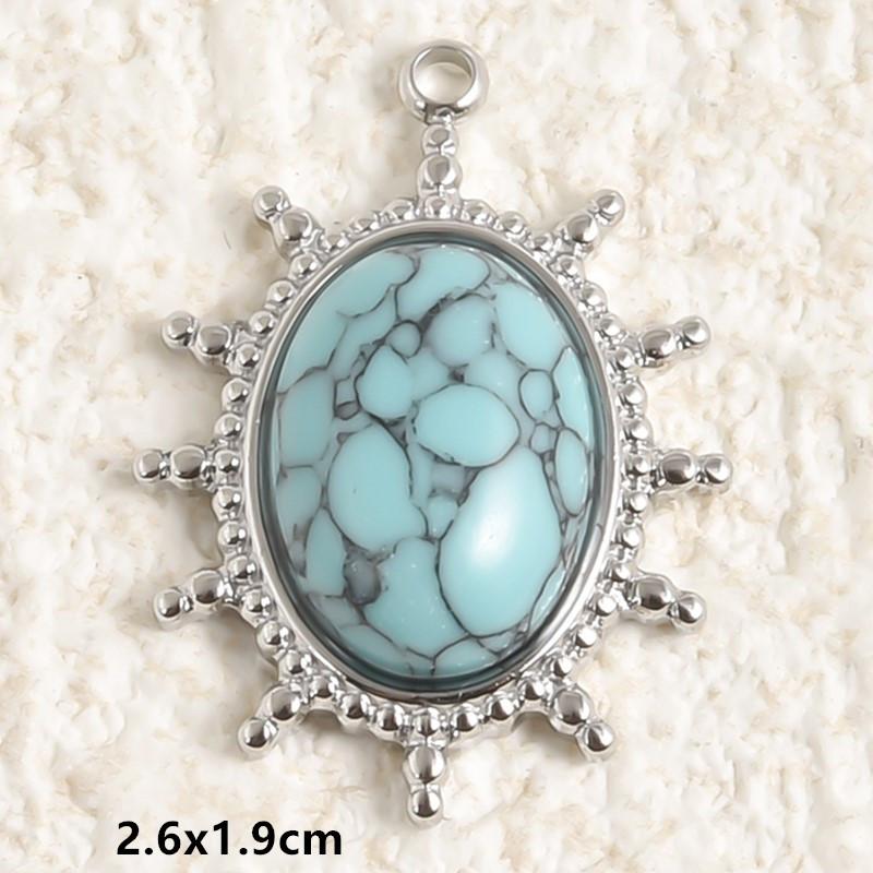 DIY Vintage Sun Oval Charm Stainless Steel Pendants For Jewelry Making Supplies Turquoise Charm Necklace Earrings Decor Findings