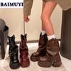 Women Platform High Boots Chelsea Chunky Heels Short Plush Snow Shoes Mid Calf Winter 2025 Trend Leather Zip Goth Botas Mujer