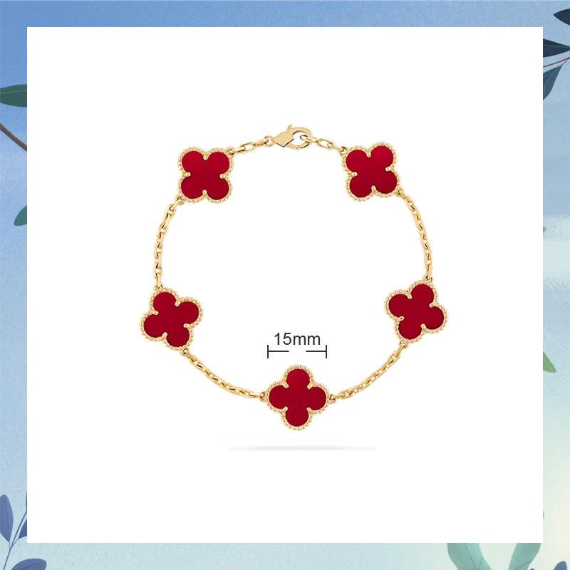 Clover Bracelet CNC Buckle Thick Chain Rose Gold Red Agate Black Agate Lucky Bracelet for Women