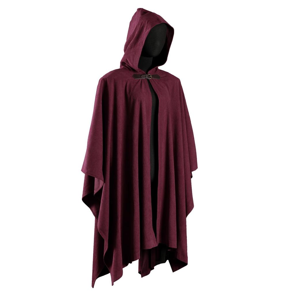 Unisex Medieval Vintage Halloween Cloak Corduroy Cosplay Performance Cloak Stage Costume