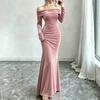 Women's Velvet Bodycon Dress with Straight Neckline for Casual Evening Wear