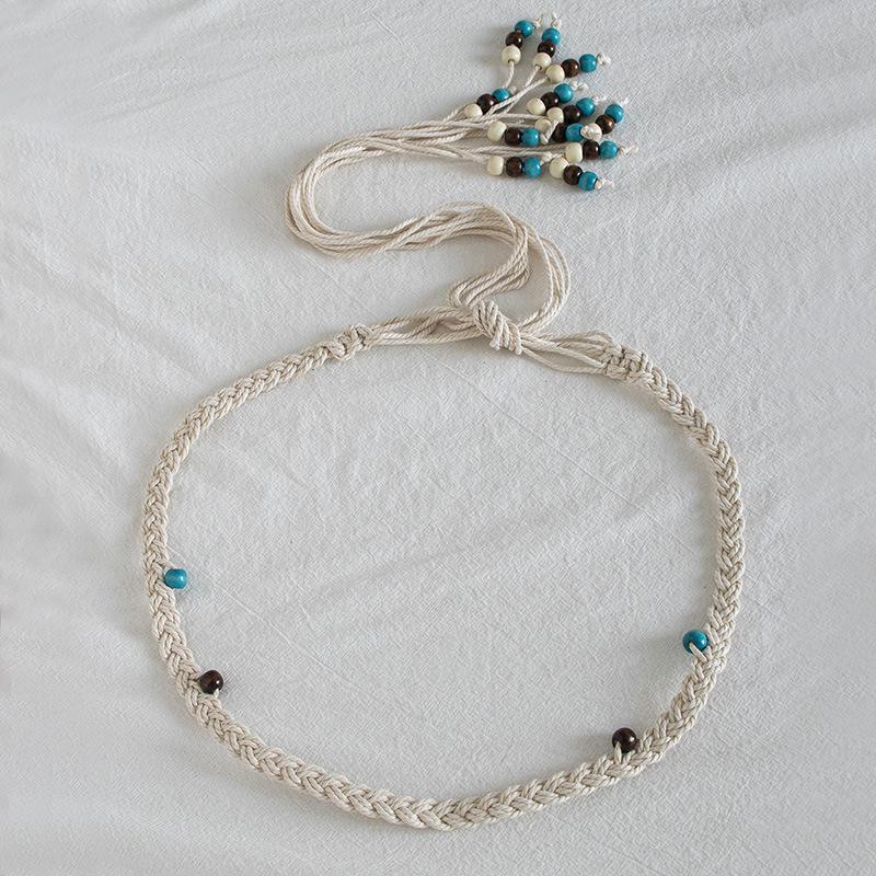 Boho Style Wax Rope Weaving Knotted Ethnic Style Handmade Wooden Beads Women's Belt Leisure Vacation Style Exquisite Waist Rope