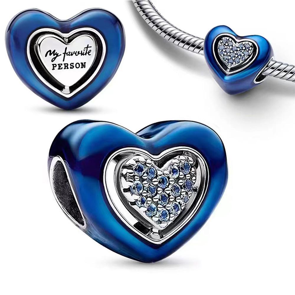 

Подлинный Медный Вращающийся Синий Шарм-Сердце Подходит для Браслета Бренда Медные Шармы DIY Женское Ожерелье Подарок