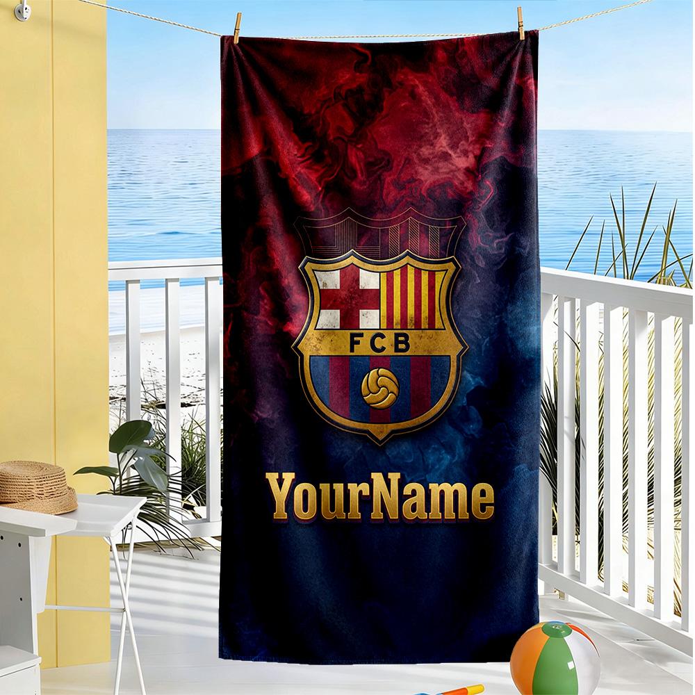 Futbol Club Barcelona Personalized Name Beach Towel Super Soft & Absorbent Suitable for Sports Travel Swimming Yoga Bathroom Beach And Pool