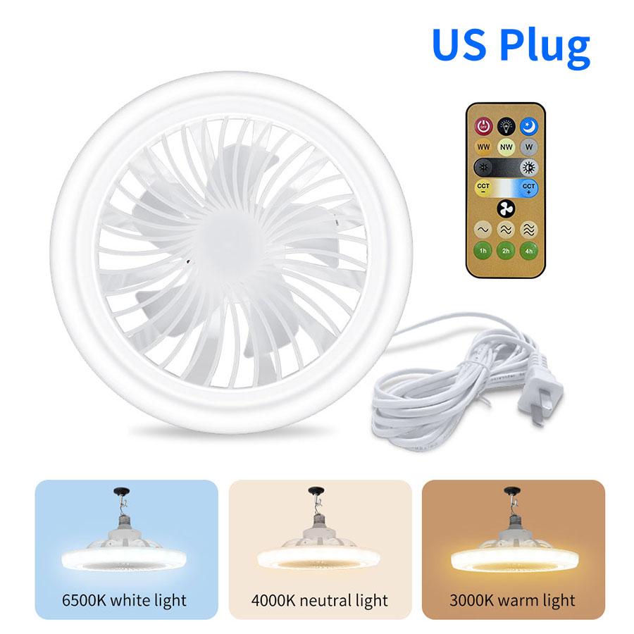 

Светодиодная лампа с вилкой американского стандарта и потолочный вентилятор 2-в-1, 3-скоростной светодиодный светильник с дистанционным управлением для кемпинга на открытом воздухе 85-265V