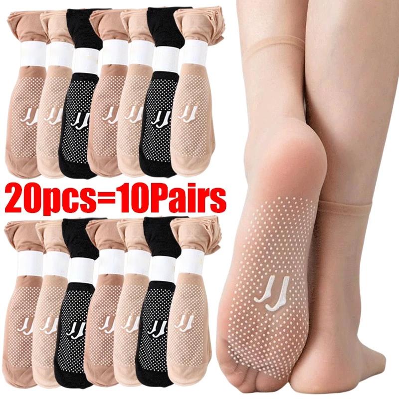 10 Pairs Women Transparent Summer Thin Anti-Slip Socks Set Cool Breathable Ladies Silk Socks