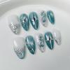 Almond Shape Press-On Nails With 3D Embossed Cat Eye Design Ice-Transparent Metallic Finish Handmade Wearable Nail Tips
