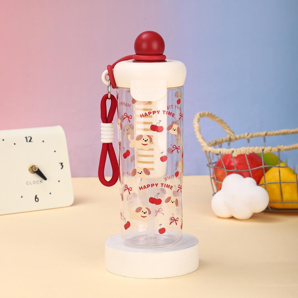 Water bottle high value float plastic cup large capacity portable straw cup cartoon with rope tea separation water cup
