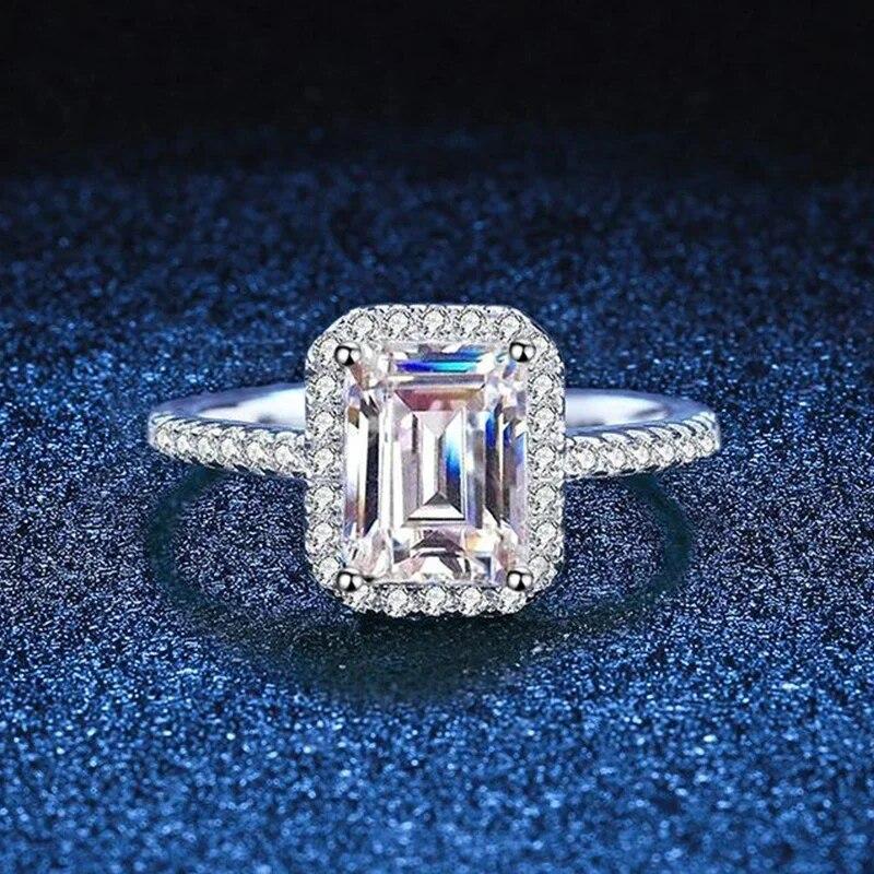 2-Karat-Moissanit-Ring für Damen, Smaragd-Diamant im Radiant-Schliff, Sterlingsilber 925, mit 18 Karat vergoldetem Hochzeits-Brautband