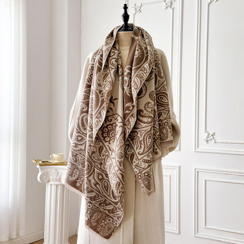 New Retro Style Women's Winter Warm Cashmere Scarf Double Sided Castle Print Pashmina Shawl, Blanket Poncho Foulard