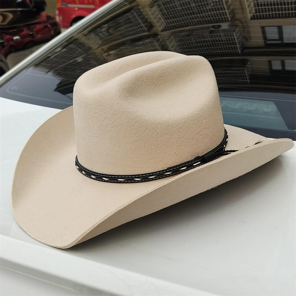 55-60 cm große Größe Hut WOLL Cowboyhüte für Männer Frauen Cowboyhut Gürtel breite Krempe Filzhut kundenspezifisch 4 Größen Outdoor Sombrero Hombre
