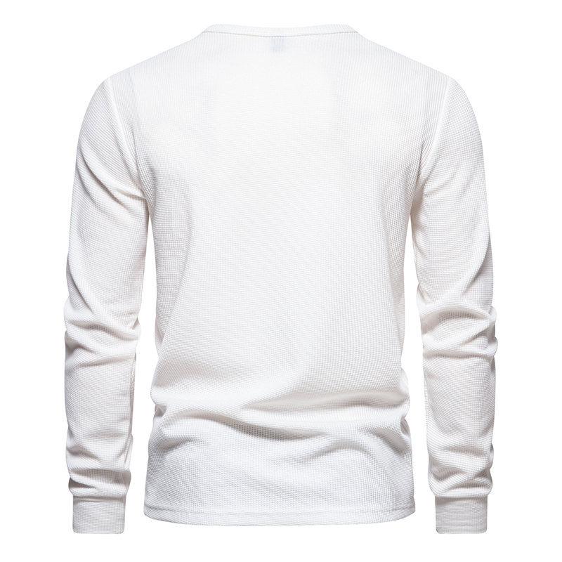 Spring Autumn Waffle Henley T-Shirt Men Basic Breathable Men's Long Sleeve Tops Tees Casual Solid Color Button T Shirts