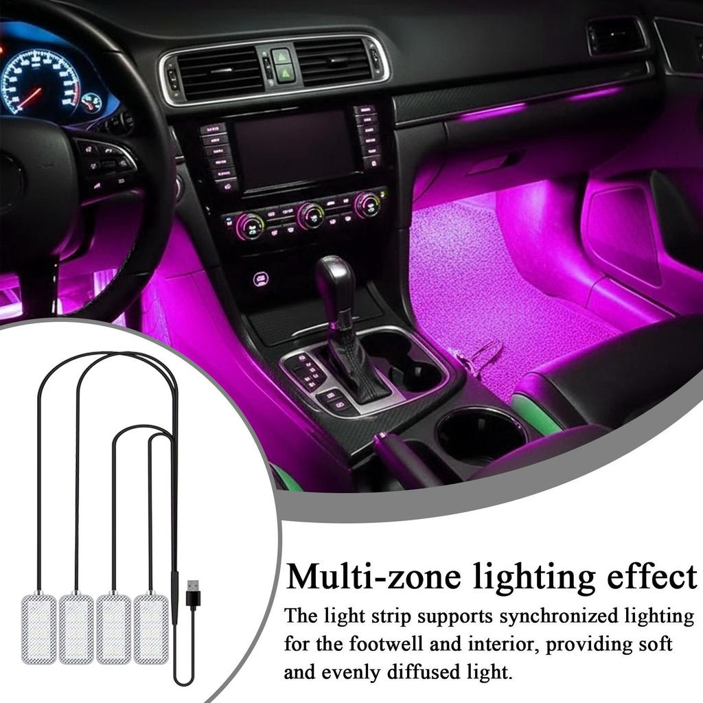 Car Ambient Light Music Rhythm Lamp With USB Port Interior Ambient Lighting For Truck SUV Tractor Trailer