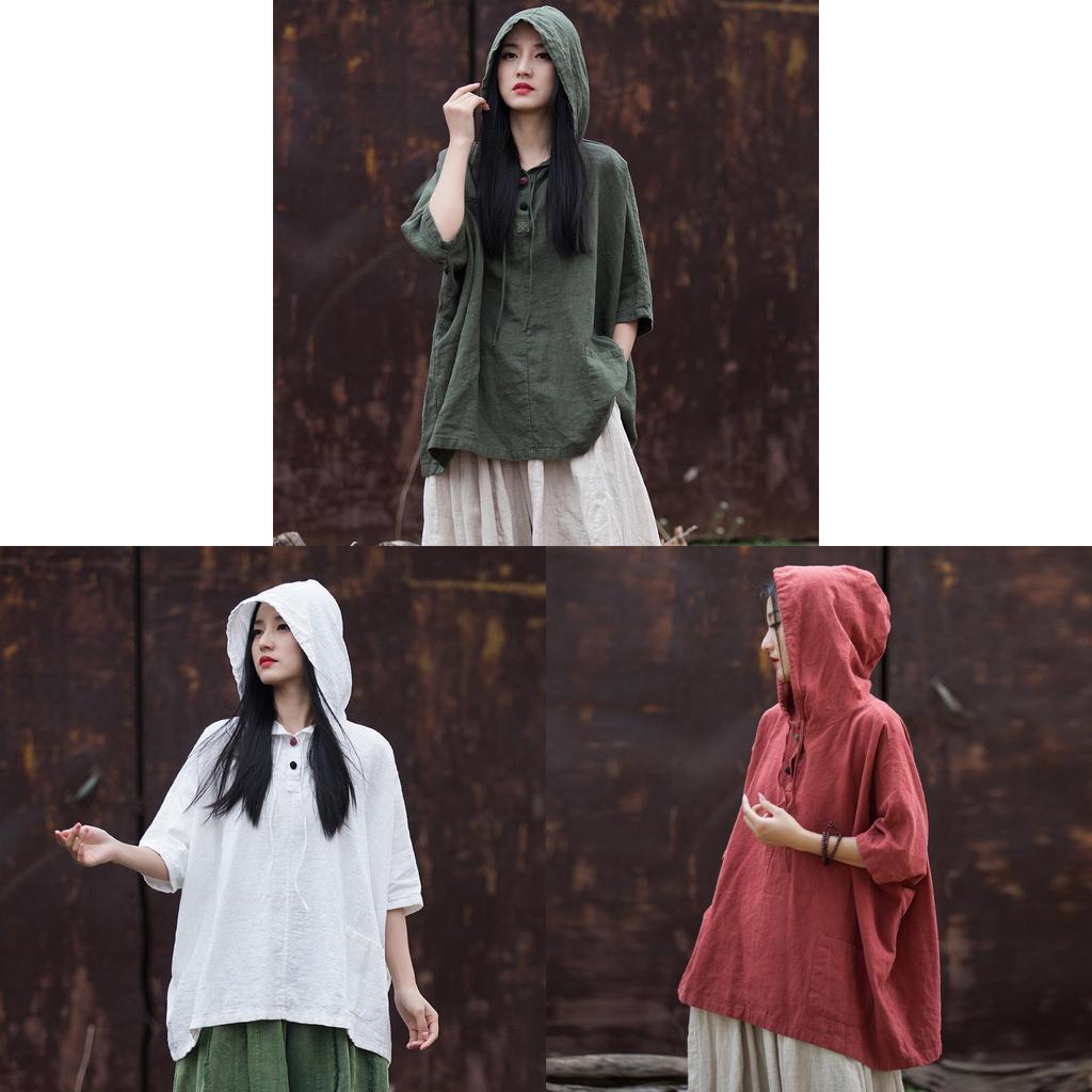 Vintage Style T Shirt For Women With Cotton Linen Fabric Autumn Casual Wear