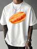 Unisex Summer White Short Sleeve Tee Realistic Sesame Bread Food Graphic Print Crew Neck Loose Casual Male Daily Street Tops