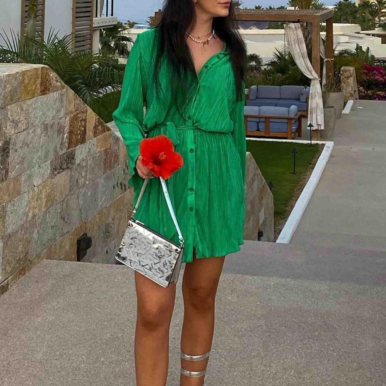 

Женское однобортное платье-кардиган с длинными рукавами с цветочным принтом и лацканом на шнуровке