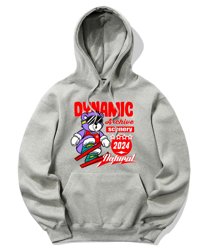 Ski Player Bear Graphic Hoodie - Gray