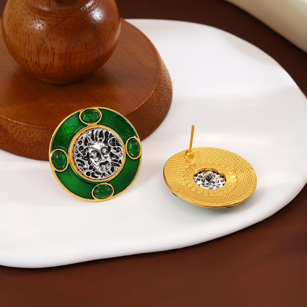 Vintage Geometric Oil Drop Earrings in Round Shape, Simple and Retro