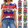 Women's Casual Button Front Short Sleeve Polo Shirt with Soccer Graphic Print and Fold Over Collar for Everyday Wear