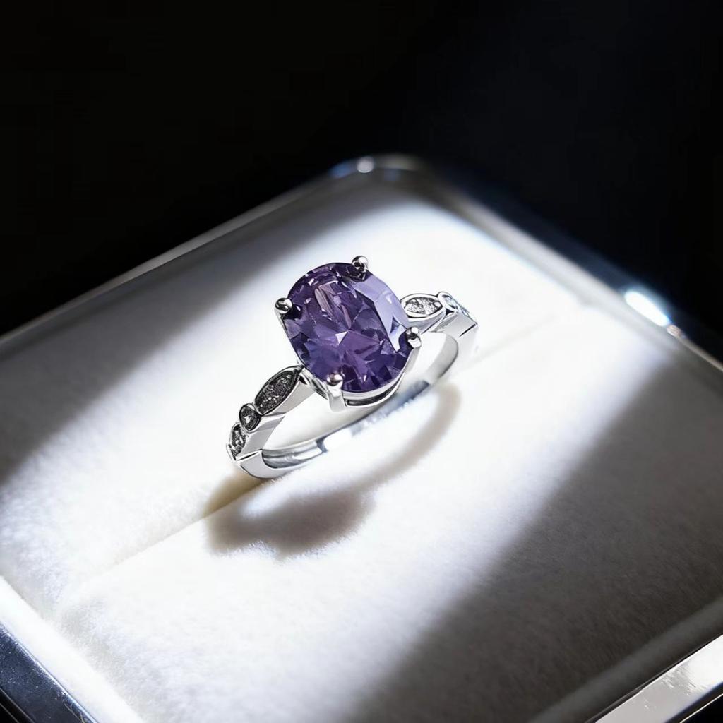 Imitation 8 * 10 Oval Natural Amethyst Purple Diamond Colored Treasure Ring High Texture Zircon Ring