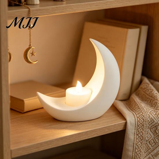 Eid Mubarak Table Decor Crescent Moon LED Candle, Decorative Electronic Candle for Al-Fitr Home Ramadan Decorations Decor, Battery Operated Flameless