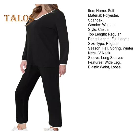 2 Teile/satz Damen Top Hosen Set V-Ausschnitt Lange Ärmel Sweatshirt Elastische Taille Weites Bein Jogginghose Sport Outfit Herbst Lässiger Trainingsanzug