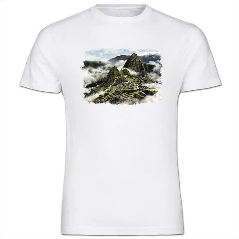 Mists In Mountains Machu Picchu Peru Mens Cotton T-Shirt XS