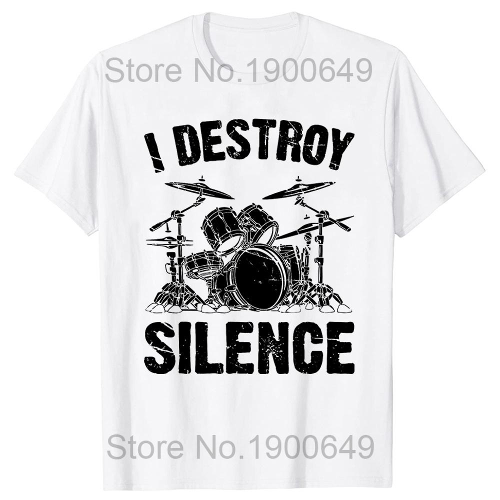 I Destroy Silence Drumming Vintage Drummer Drumset Drum Set TShirt Harajuku Cotton Casual Tees Cute Youth Tshirts Funny