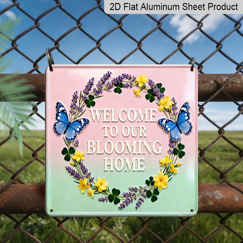 

2D Flat, 1pc, Outdoor Wall Art, Welcome To Our Blooming Home Sign, Garden Wall Art, Floral Decoration, Patio Display, Rustic Botanical Style, Fresh 20*20cm