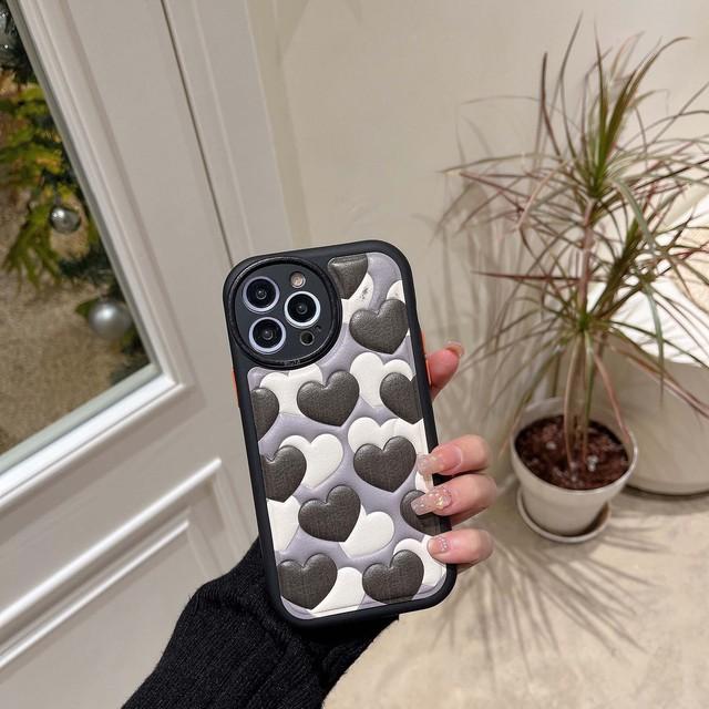 

Кожаный рельефный чехол с рисунком любви, черное, белое сердце, противоударный чехол для телефона Iphone 13 12 14 Pro Max 11 Promax, задняя крышка, капа for iphone 11