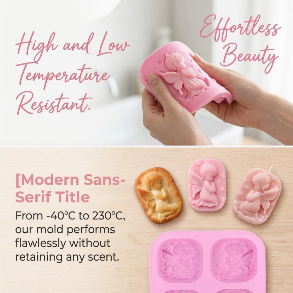Cooking Tool Silicone Silicone Baking Mold 4 Grids Non-Stick Kitchen Tool Food-Grade Angel Pattern Cake Mold Ice Cube Trays