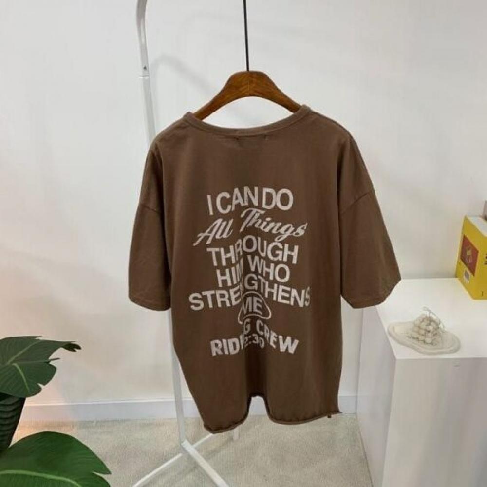 C S In The Room ridIng vInTage prInTIng leTTerIng SliT T ShirT 3Color