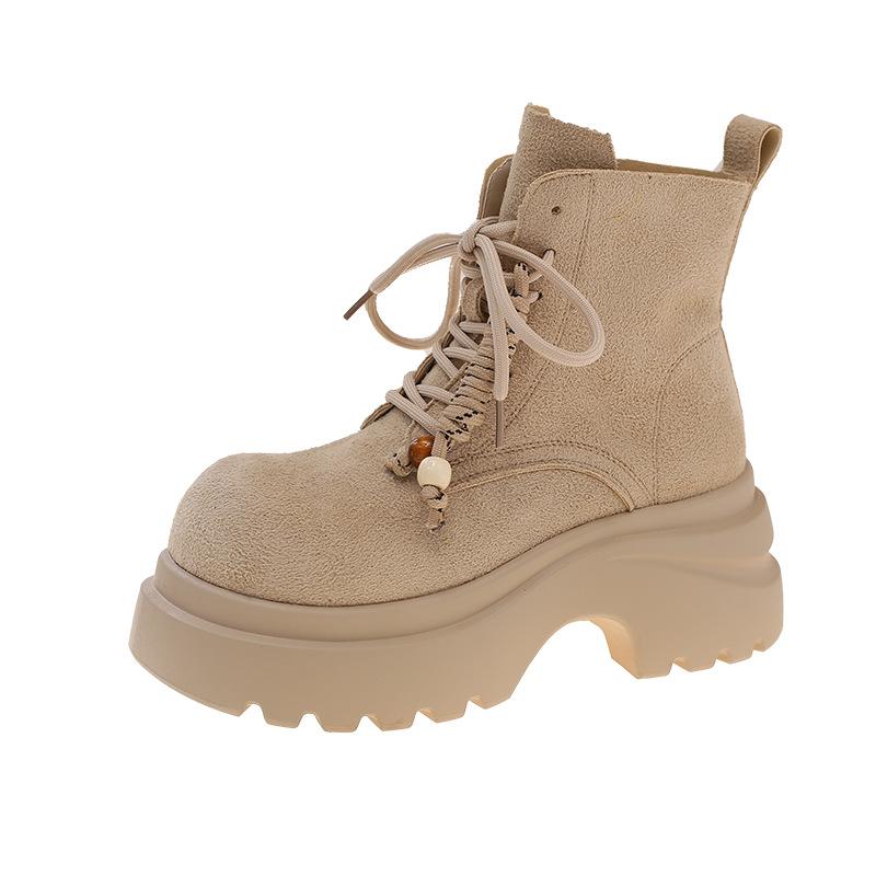 

Ретро ботинки Мартин на толстой подошве с увеличением высоты для женской коллекции осень 2025, новые модные облегающие короткие ботинки на шнуровке цвета ревеня 35