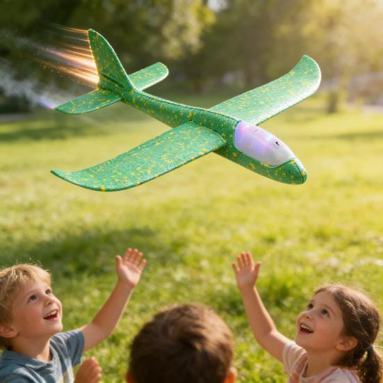 Large Foam Glider with LED Lights EPP Hand Throw Airplane Toy for Kids Outdoor Flying Toy for Boys Girls Crash-Resistant Outdoor Play Gift for