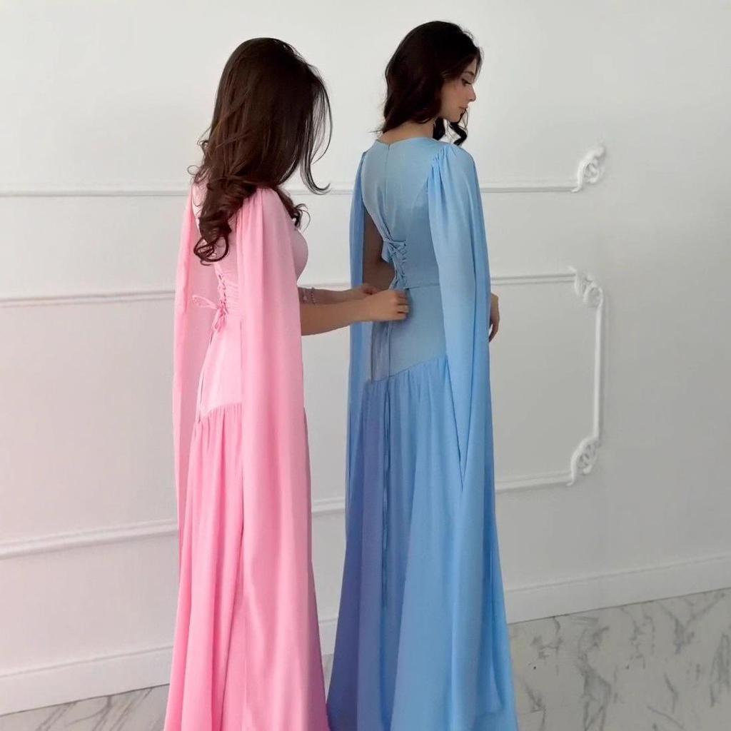 2025 Summer European & American Cape Sleeve Tie-up Slimming Dress