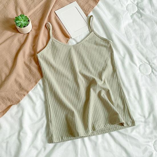 Women's Spaghetti Strap Cami Top Summer Slim Fitted Ribbed Tank Top V-Neck Sleeveless Vest Camisole Basic Layering Shirts