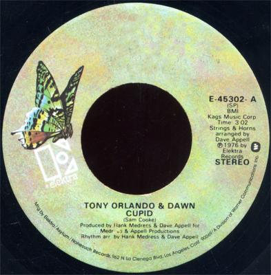 7inch Record TONY ORLANDO & DAWN - Cupid E45302 Elektra 1976 US Pop Used