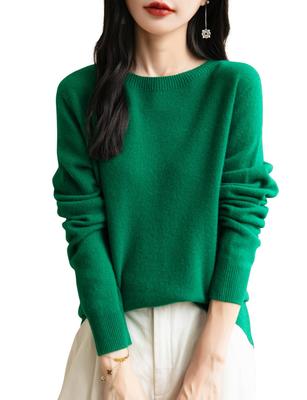 Yokbeer Merino Wool Crew Neck First Long Seamless Knit Sweater for Women's 100% Sweater, Line, Ready-to-Wear, Warm, Sleeve, Cashmere-Like, Fall/Winter