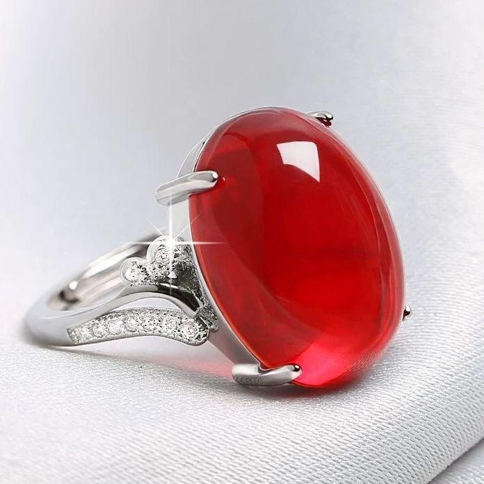 Second-Generation Silver-Plated Ring with Imitation Yellow Chalcedony and Agate for Women