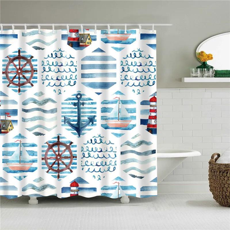 Beach Sea Seaside Shower Curtains Nature Scenery Waterproof 3d Bathroom Curtains Home Decoration Washable Bath Screen with Hooks