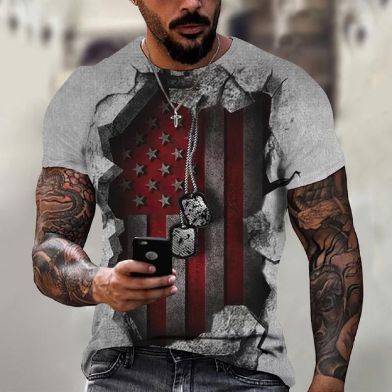 Letní tričko Muži Krátký 3D potisk Módní topy Ležérní Tričko Americká vlajka Košile s rukávem Harajuku Tričko nadměrné velikosti Street Clothing