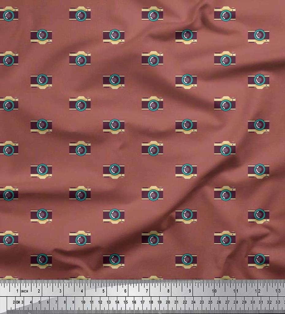 Soimoi Japan Crepe Satin Fabric Camera Shirting Fabric Prints By Metre 42 Inch