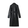 Womens Long PU Leather Trench Coat Winter Casual Chic Oversized Outerwear Black Brown