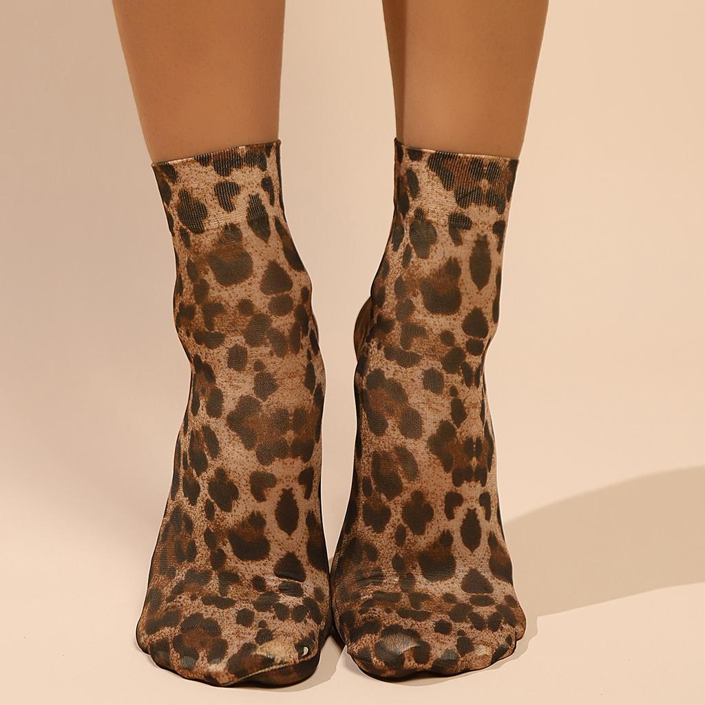 Leopard Large Flower Print Short Socks Single Summer High Elastic Comfortable Breathable Ultra Thin Shoes Short Stockings