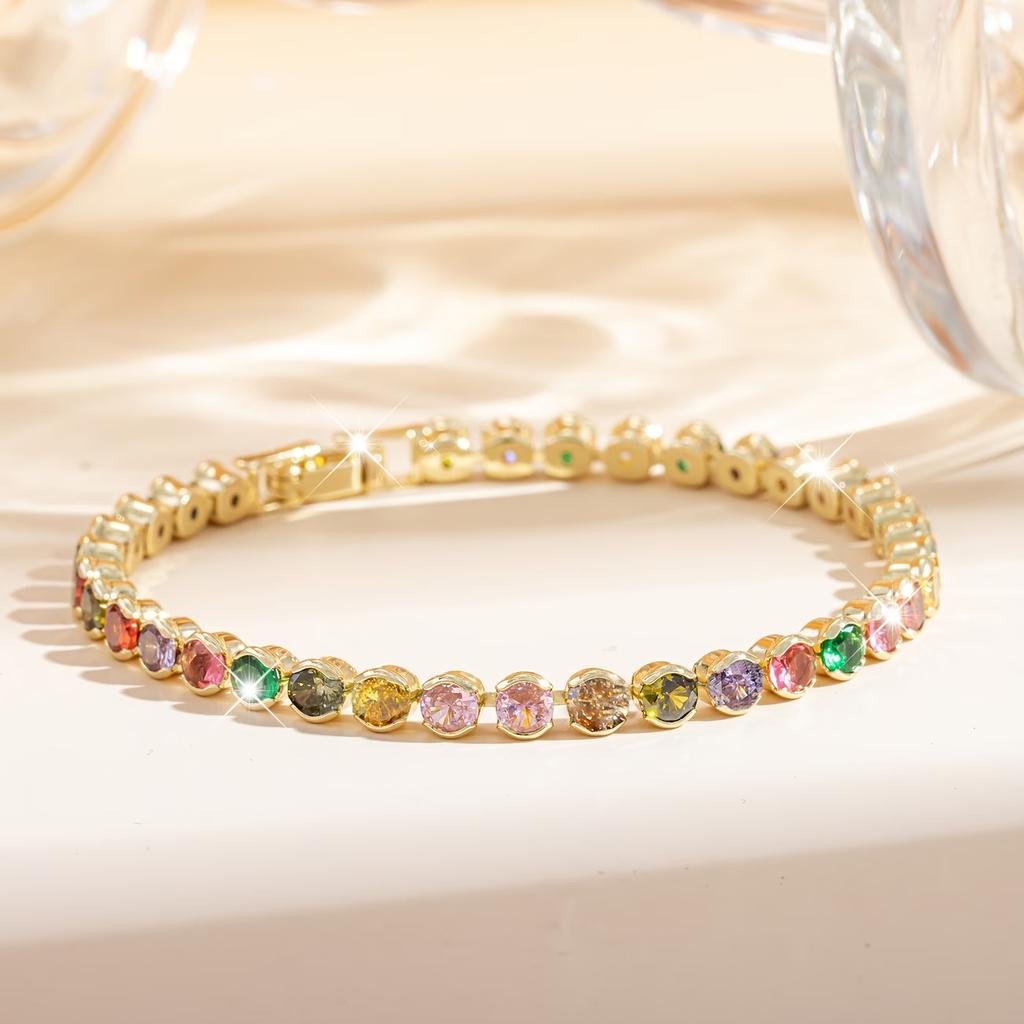 Light Luxury Fashion Dopamine Colorful Zircon Bracelet with Copper Inlaid Zircon Design
