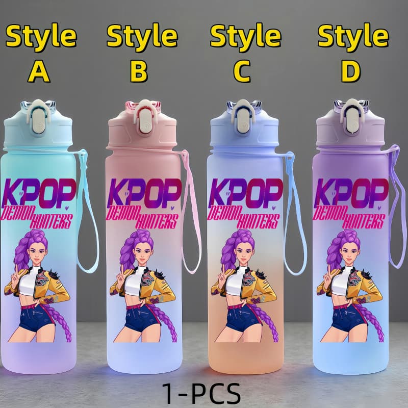 K-Pop Demon Hunters Anime Character Water Cup Large Capacity Outdoor Portable Rope Drinking Bottle Gift for Boys and Girls