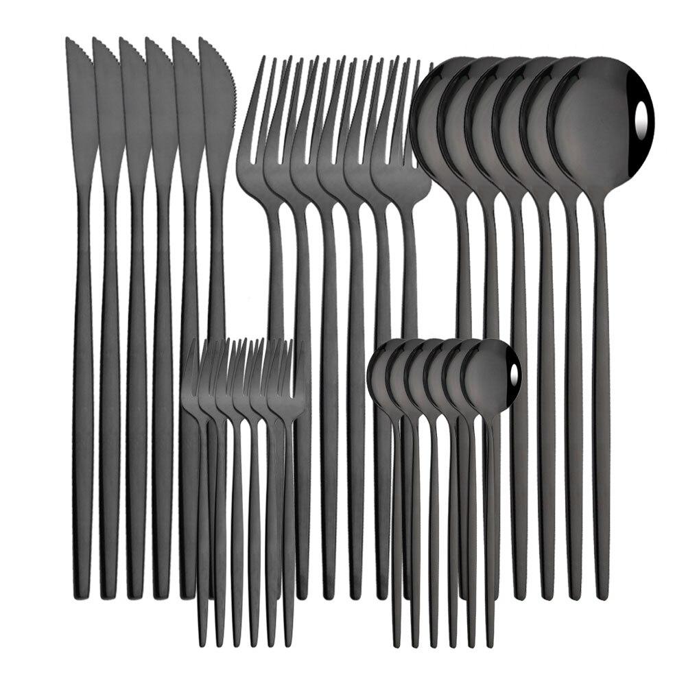 30pcs Gold Dinnerware Set Stainless Steel Cutlery Set Steak Knife Fork Coffee Spoon Flatware Cake Fork Teaspoon Silverware Western Kitchen Tableware